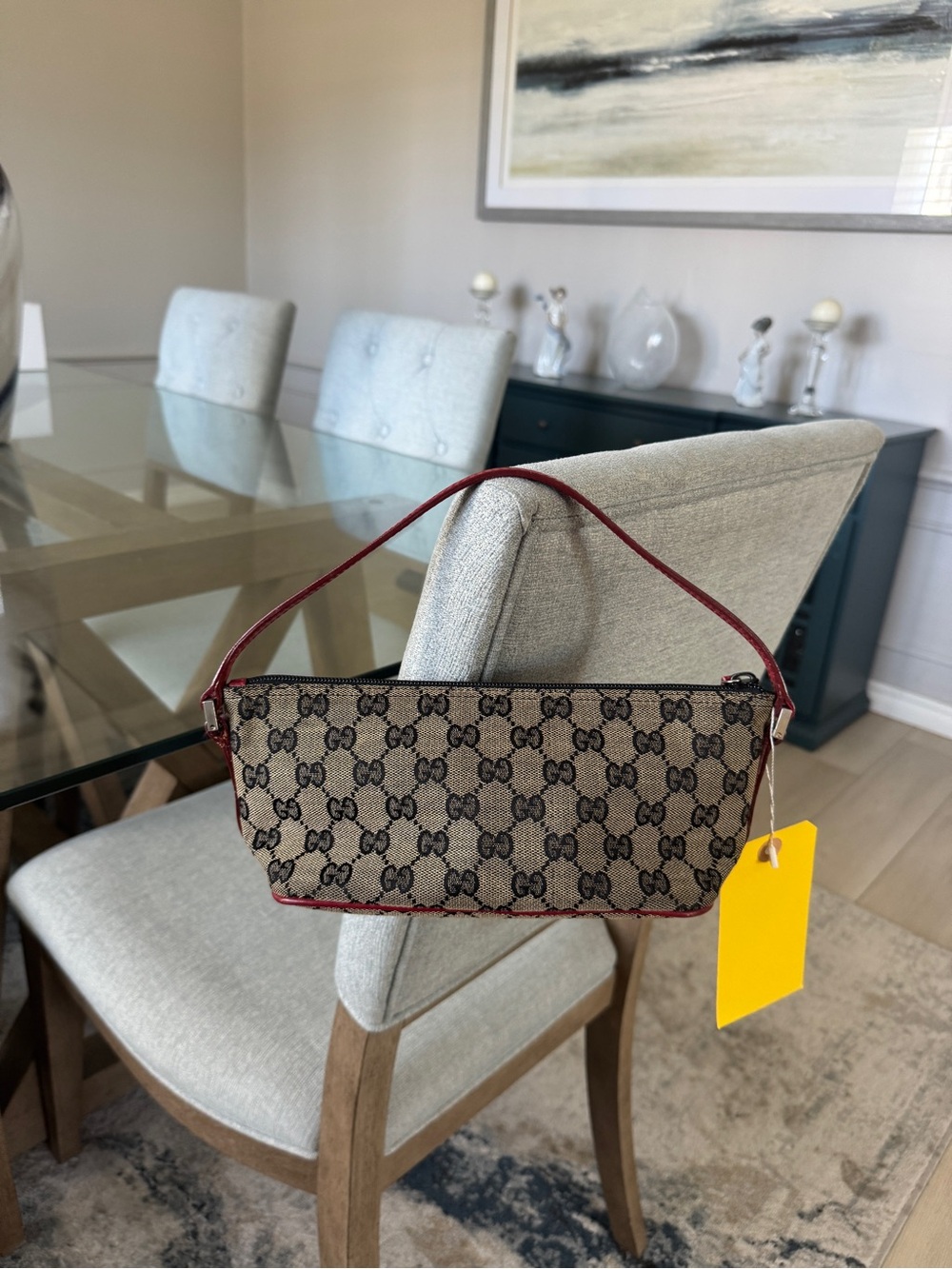GUCCI GG CANVAS Vintage Boat Pochette Grey/Red - Picture 2 of 12